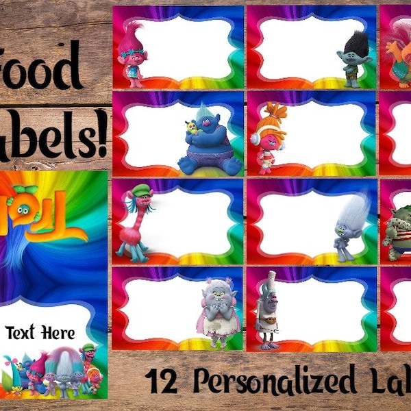 PERSONALIZED Trolls Food Labels. Trolls Food Tents, Trolls Birthday, Trolls Birthday Party, Trolls Birthday Decorations, Trolls Food Cards