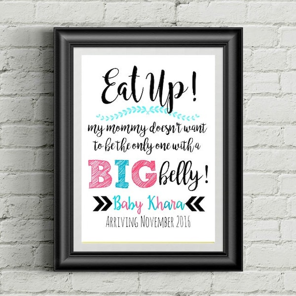 Pregnancy Announcement Sign, Pregnancy Announcement Ideas, Customized Expecting Print, Eat Up, Big Belly Personalized