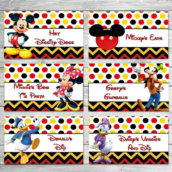 CUSTOMIZED Mickey Food Labels, Mickey Mouse Clubhouse Food Labels, Mickey Food Tents, Mickey Birthday Party, Mickey Party
