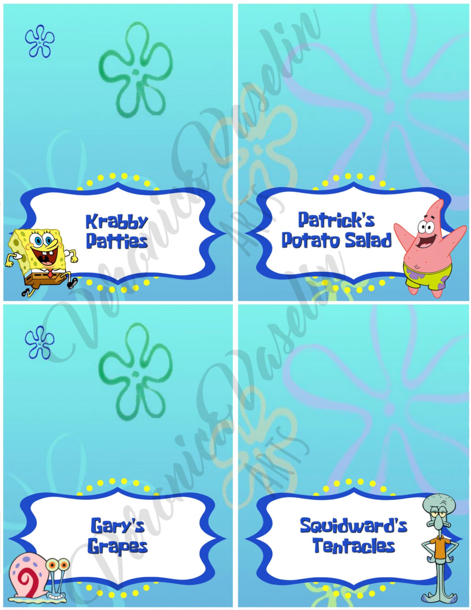 Spongebob Food Labels Spongebob Birthday Food Labels Etsy
