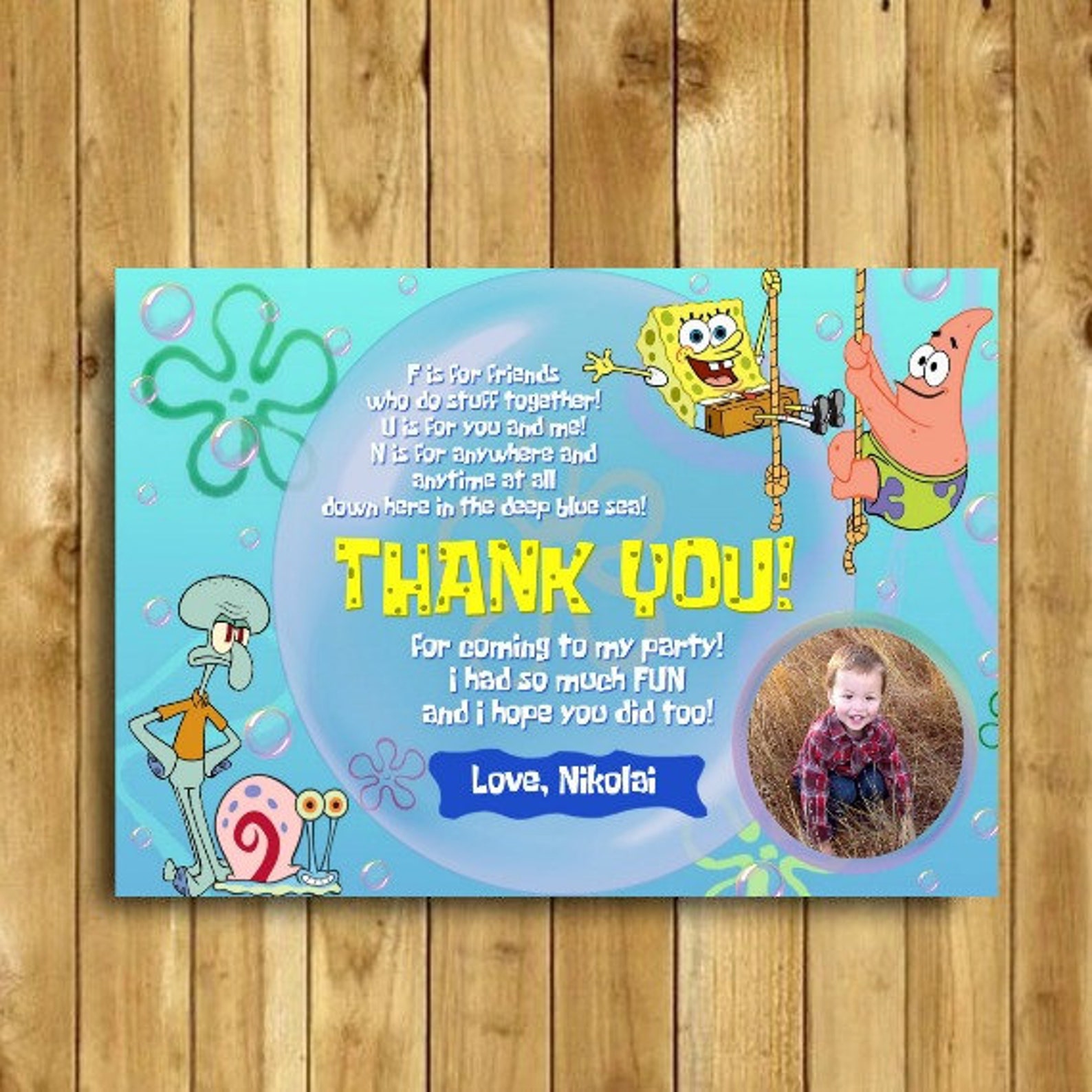 Spongebob Thank You Card Spongebob Birthday Spongebob Etsy