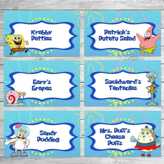 Spongebob Food Labels Spongebob Birthday Food Labels Etsy