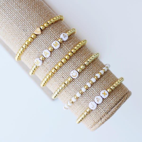 Gold Perlen Armbänder | stapelbare Armbänder | personalisierte Namensarmbänder | Bettelarmbänder | benutzerdefinierte Armband | handgefertigten Schmuck