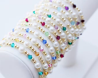 Pearl Birthstone Crystal Bracelets