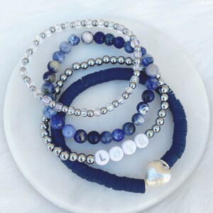 Blue & Silver Bracelet Stack set of 4 by Sarahndipity Jewelry Beaded ...