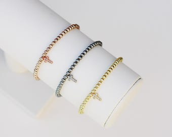 Dainty Crystal Cross Bead Bracelet