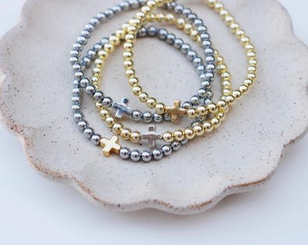 Positivity Bracelets | Gold Cross Bracelet | Cross Bead Bracelet | Faith Bracelets | Religious Bracelet | Christian Bracelet | Cross Bead