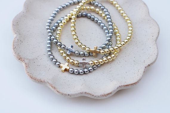 Positivity Bracelets | Gold Cross Bracelet | Cross Bead Bracelet | Faith Bracelets | Religious Bracelet | Christian Bracelet | Cross Bead