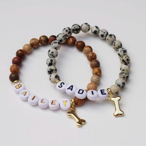 Pet Name Bracelet | Bone Bead | Personalized Womans Bracelet | Beaded Name Bracelet | Dog Name Bracelet | Pet Memorial Bracelet | Dog Mom