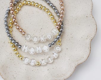 White Letter Beaded Bracelets