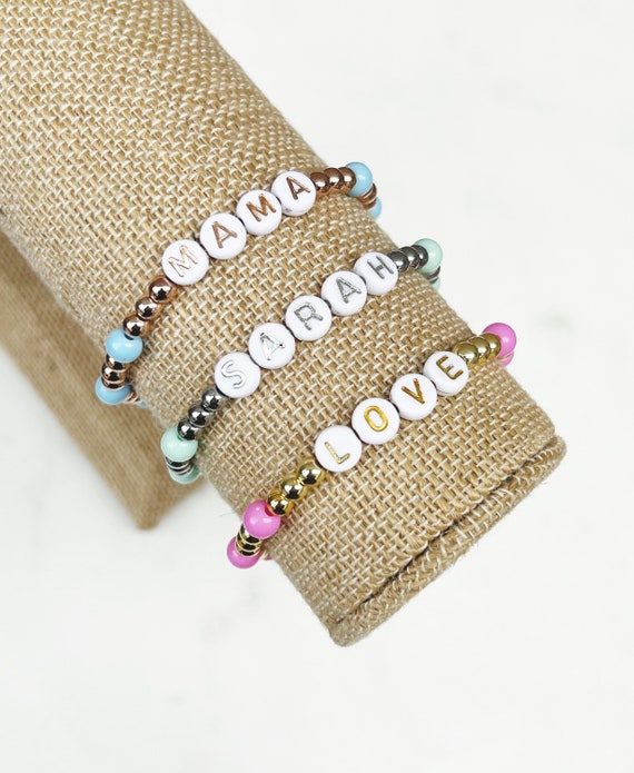 Big Rainbow Bead Bracelet with designer inspired letters – ashershaydesigns