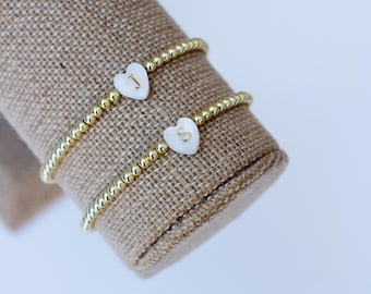 Heart Pearl Shell Initial Bracelets