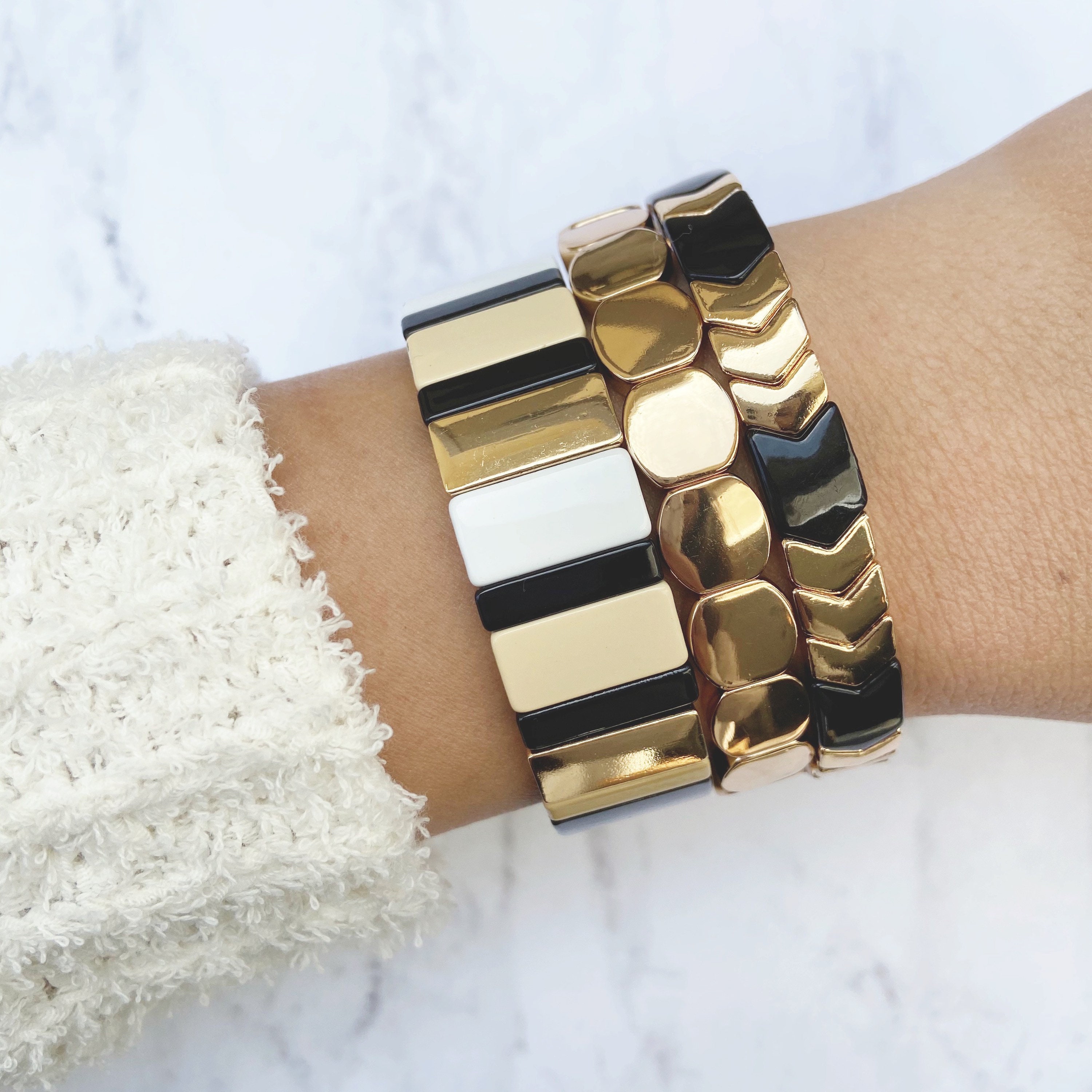 Neutral Tile Stretch Bracelets