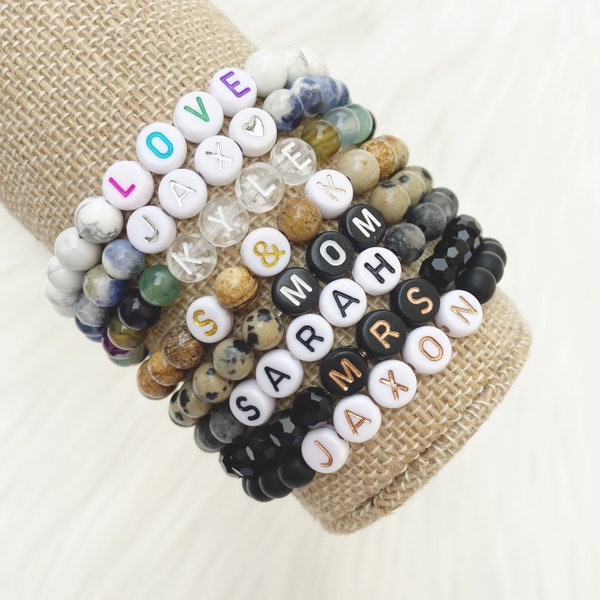 Custom Stacking Bracelets by Sarahndipity Jewelry || beaded, stretch, stackable, custom word, word bracelet, name bracelet