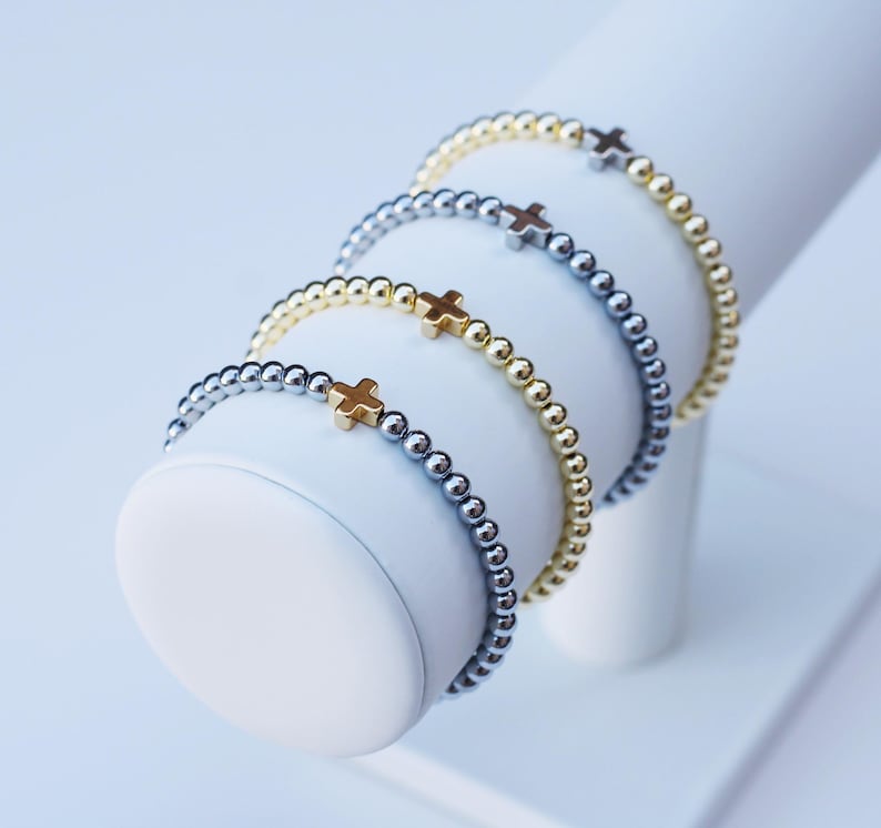 Pulseras de positividad / Pulsera de cruz de oro / Pulsera de cuentas cruzadas / Pulseras de fe / Pulsera religiosa / Pulsera cristiana / Pulsera de cuentas cruzadas imagen 4
