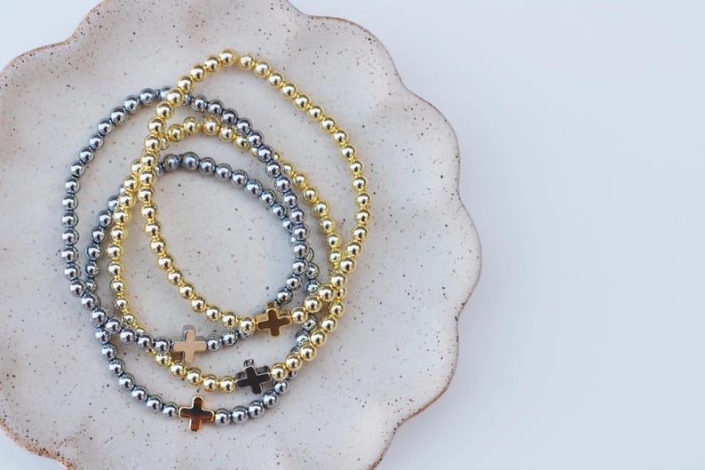 Pulseras de positividad / Pulsera de cruz de oro / Pulsera de cuentas cruzadas / Pulseras de fe / Pulsera religiosa / Pulsera cristiana / Pulsera de cuentas cruzadas imagen 7