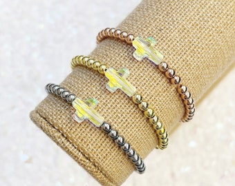 Crystal Cross Bracelets by Sarahndipity Jewelry || beaded, stretch, stackable, religious bracelet, Christian bracelet, crystal ab cross bead
