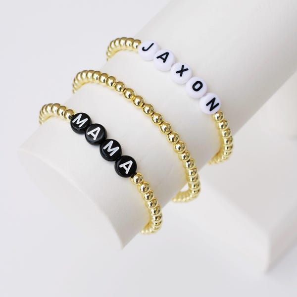 Gold Filled Personalisierte Perlen Name Armband | Benutzerdefinierte Gold Perlen Name Armband | Gold Bead Stretch-Armband | Wort Armband