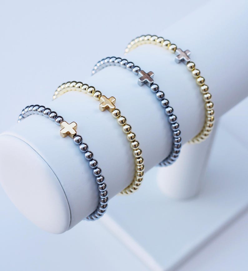 Pulseras de positividad / Pulsera de cruz de oro / Pulsera de cuentas cruzadas / Pulseras de fe / Pulsera religiosa / Pulsera cristiana / Pulsera de cuentas cruzadas imagen 3