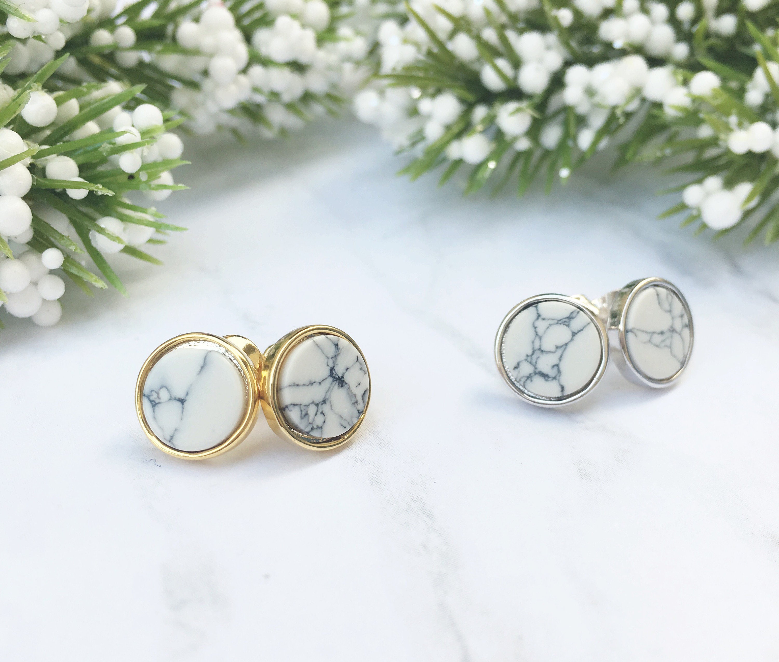 Marble Stud Earrings in Gold & Silver