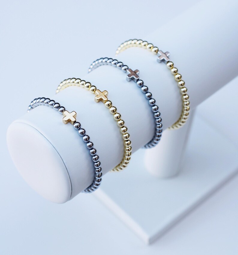 Pulseras de positividad / Pulsera de cruz de oro / Pulsera de cuentas cruzadas / Pulseras de fe / Pulsera religiosa / Pulsera cristiana / Pulsera de cuentas cruzadas imagen 12