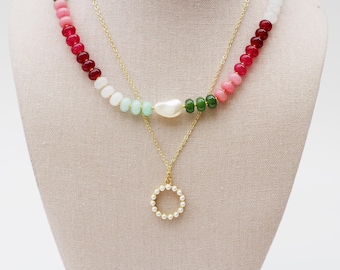 Circle Pearl Charm Necklace