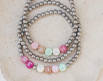 Silver Colorful Custom Word Bracelets