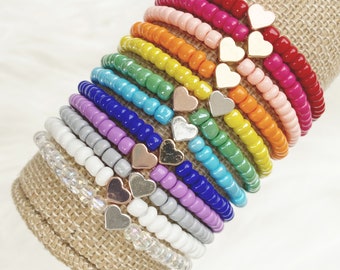 Metallic Heart Seed Bead Bracelets