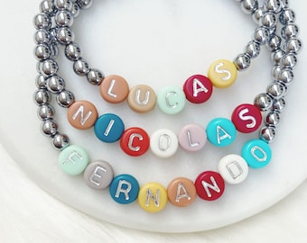 Silver Colorful Custom Word Bracelets