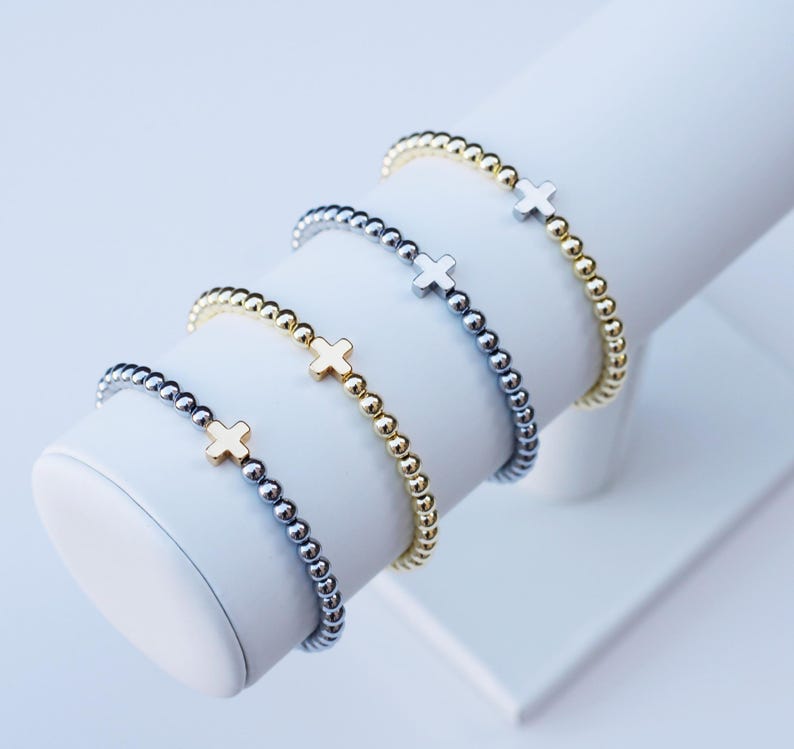 Pulseras de positividad / Pulsera de cruz de oro / Pulsera de cuentas cruzadas / Pulseras de fe / Pulsera religiosa / Pulsera cristiana / Pulsera de cuentas cruzadas imagen 6