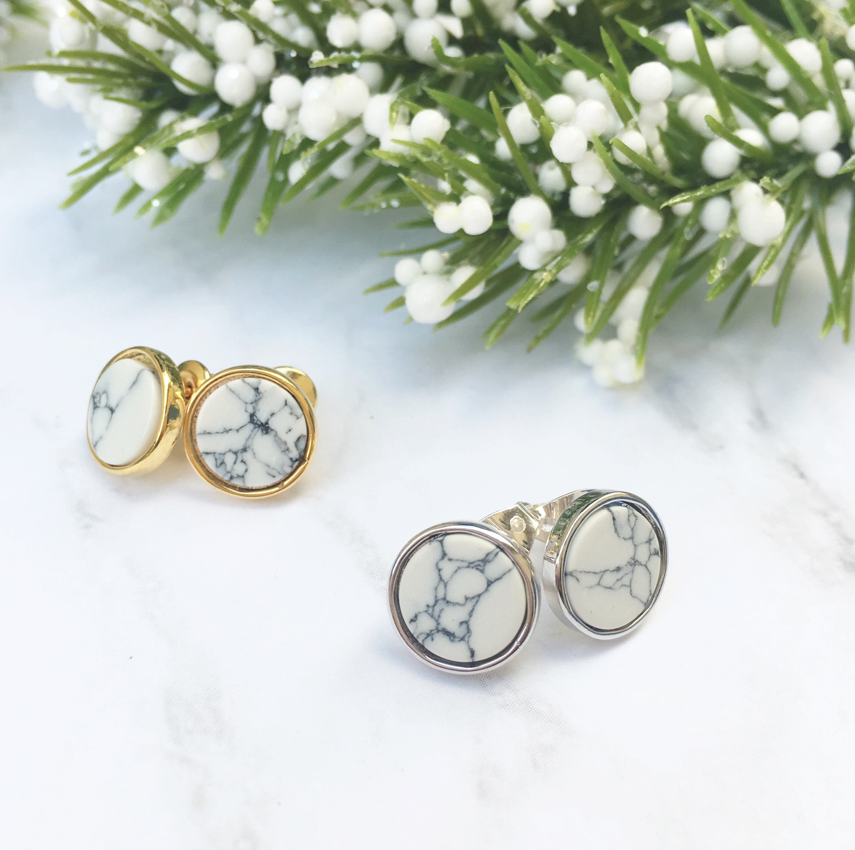 Marble Stud Earrings in Gold & Silver