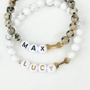 Pet Name Bracelet | Bone Bead | Personalized Womans Bracelet | Beaded Name Bracelet | Dog Name Bracelet | Pet Memorial Bracelet | Dog Mom