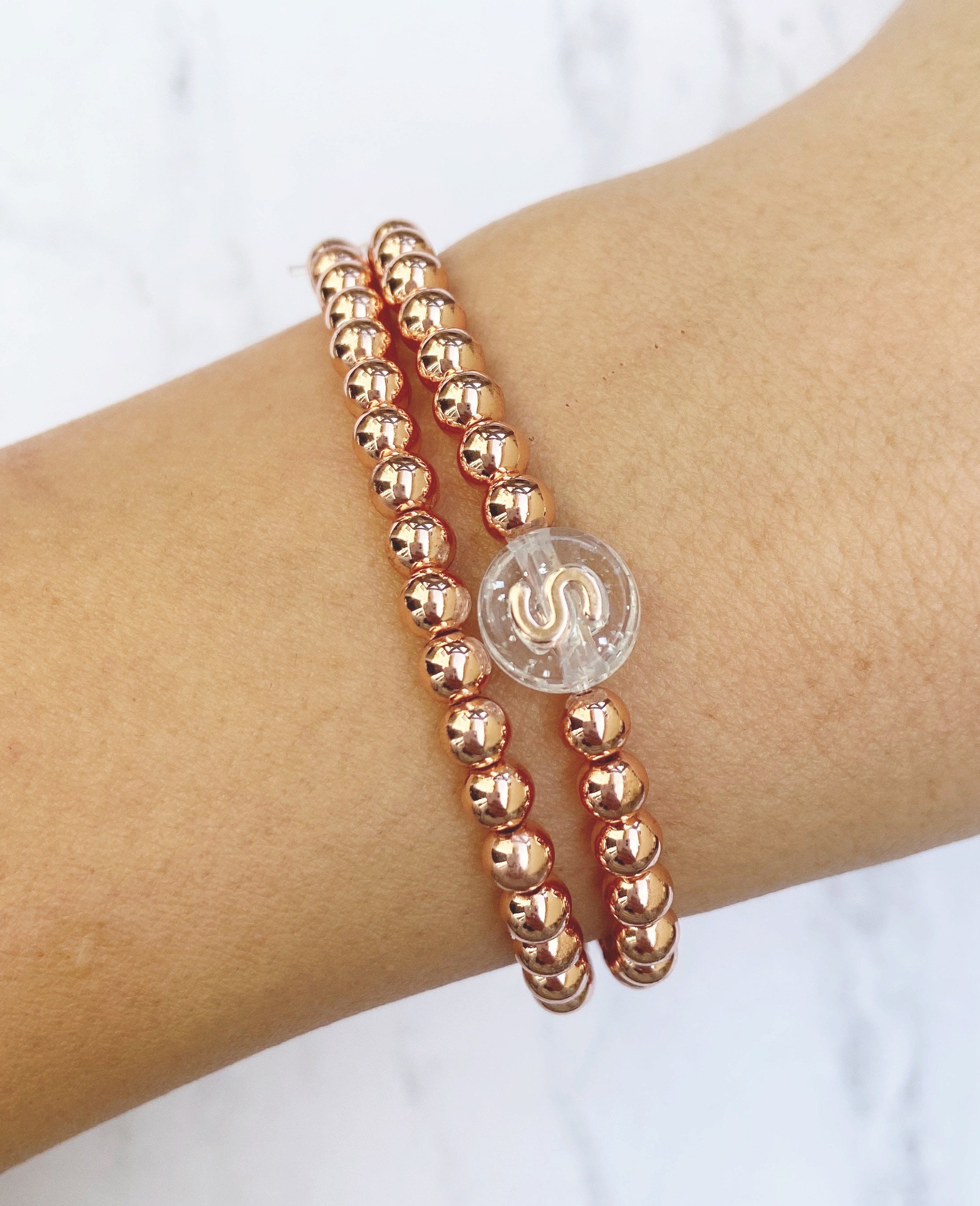 Rose Gold Initial Bracelets by Sarahndipity Jewelry Beaded Etsy