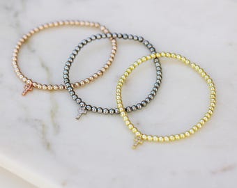 Dainty Crystal Cross Bead Bracelet