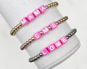 Pink Block Letter Bead Bracelet