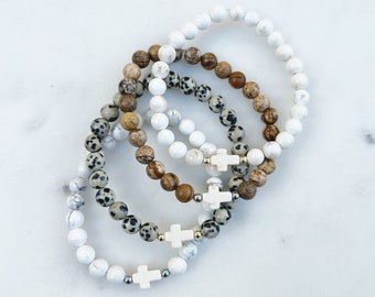 White Cross Beaded Bracelet