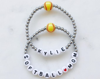 Custom Softball Bracelet | Personalized Softball Bracelet Set | Softball Gift for Women | Softball Team Bracelet | Custom Sports Bracelet