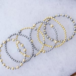 Mixed Metal Stacking Bracelets | Gold and Silver Bead Bracelet | Beaded Bracelets | Gold Bead Bracelet | Silver Bead Bracelet | minimalist
