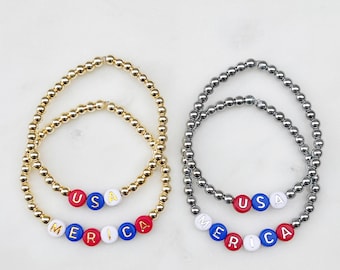 USA bracelets, 4th of July Bracelets, Red, White and Blue Bracelets, 4th of July Bracelet Stack, America Bracelets, Patriotic Bracelet