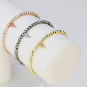 Dainty Crystal Cross Bead Bracelet | cross bead bracelet | 18k gold bead bracelets | cross bead | religious bracelet | Christian bracelet