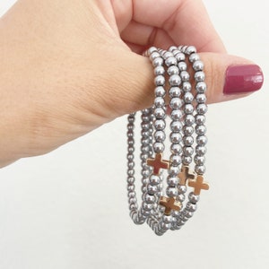 Bracelets Positivity de Sarahndipity Jewelry Bracelet en perles, extensible, empilable, en or, bracelet en argent, plus, bracelet croix image 8