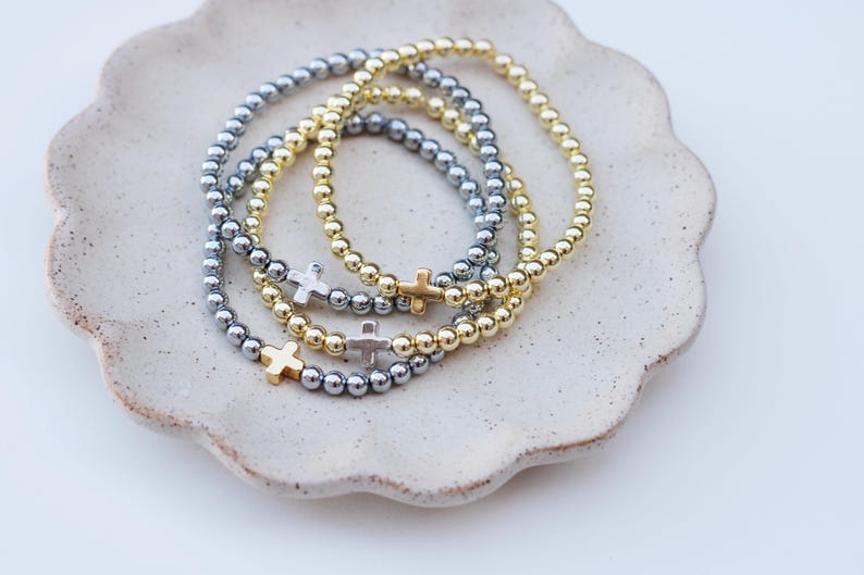Pulseras de positividad / Pulsera de cruz de oro / Pulsera de cuentas cruzadas / Pulseras de fe / Pulsera religiosa / Pulsera cristiana / Pulsera de cuentas cruzadas imagen 9