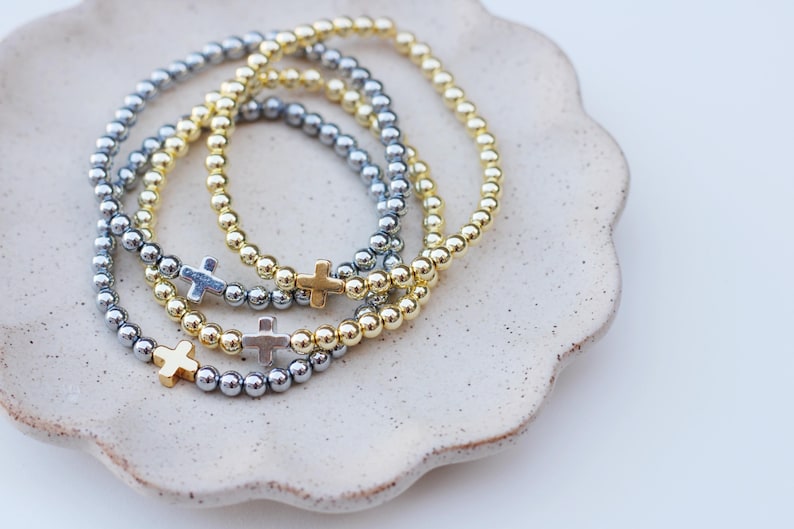 Pulseras de positividad / Pulsera de cruz de oro / Pulsera de cuentas cruzadas / Pulseras de fe / Pulsera religiosa / Pulsera cristiana / Pulsera de cuentas cruzadas imagen 2