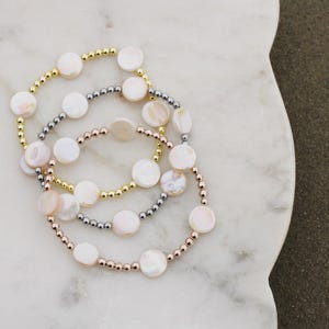 Round Shell Bead Bracelets | gold bead bracelet | mother of pearl bracelet | shell bead bracelet | shell bracelet | pearl beaded bracelet