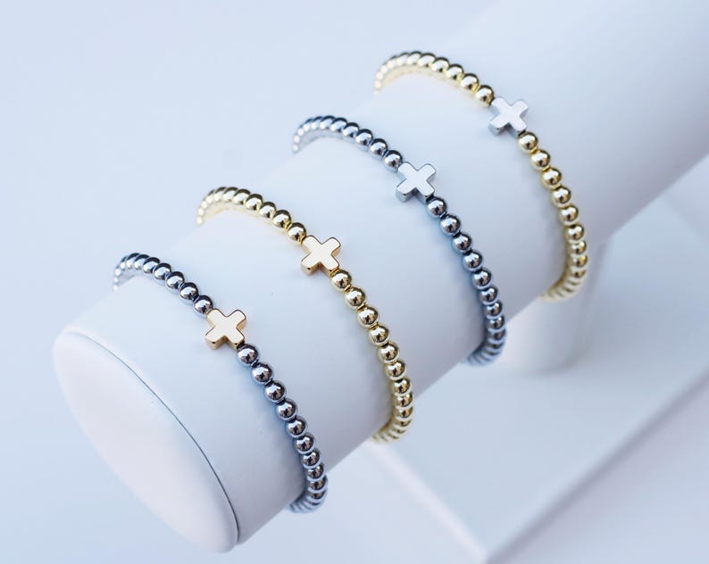 Pulseras de positividad / Pulsera de cruz de oro / Pulsera de cuentas cruzadas / Pulseras de fe / Pulsera religiosa / Pulsera cristiana / Pulsera de cuentas cruzadas imagen 10