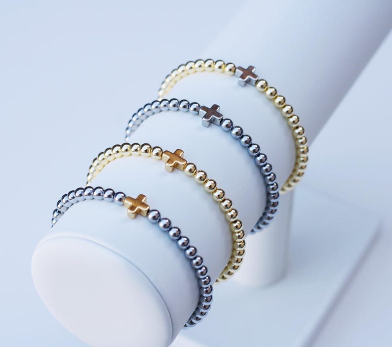 Pulseras de positividad / Pulsera de cruz de oro / Pulsera de cuentas cruzadas / Pulseras de fe / Pulsera religiosa / Pulsera cristiana / Pulsera de cuentas cruzadas imagen 18