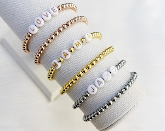 Metal Beaded Bracelets | stackable bracelets | personalized name bracelets | charm bracelets | custom bracelet | handmade jewelry | hematite