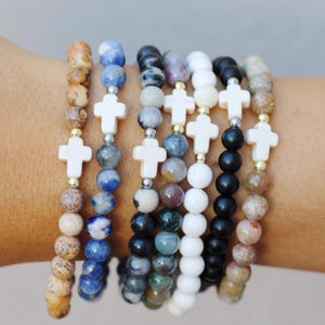 White Turquoise Cross Bead Bracelets | Cross Bracelets | Beaded Bracelet | Christian Bracelet | Beaded Cross Bracelet | Gift for Her