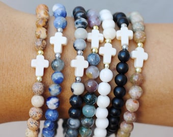 White Cross Beaded Bracelet
