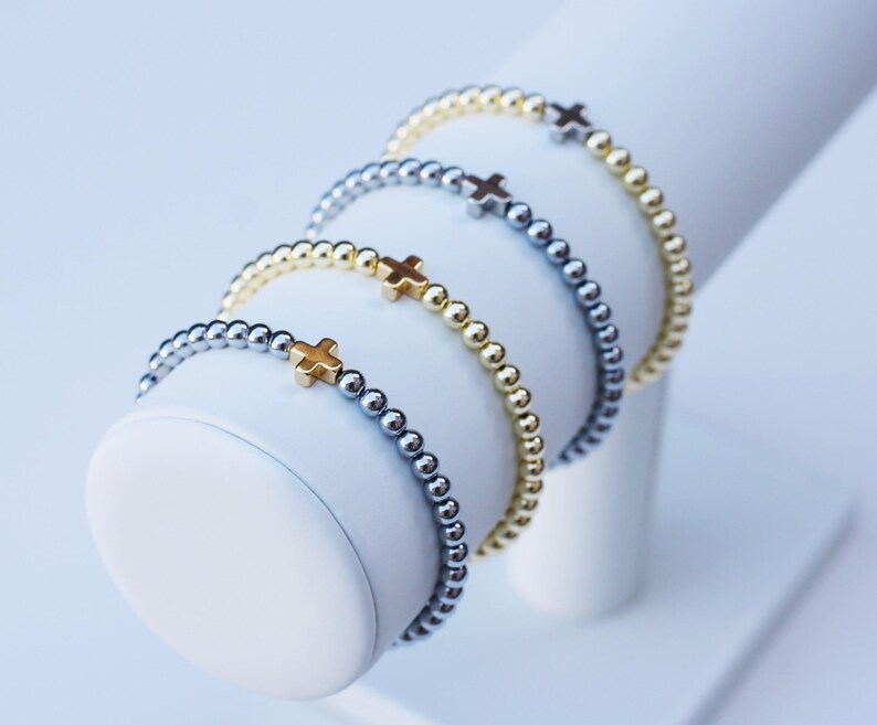 Pulseras de positividad / Pulsera de cruz de oro / Pulsera de cuentas cruzadas / Pulseras de fe / Pulsera religiosa / Pulsera cristiana / Pulsera de cuentas cruzadas imagen 16